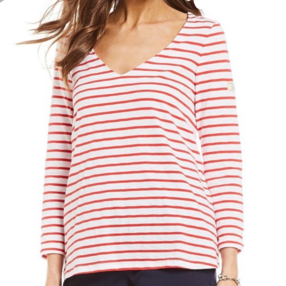 Joules Harbour Light Swing Red & Cream Stripe V Neck Jersey Top Size: 14 - Picture 10 of 10